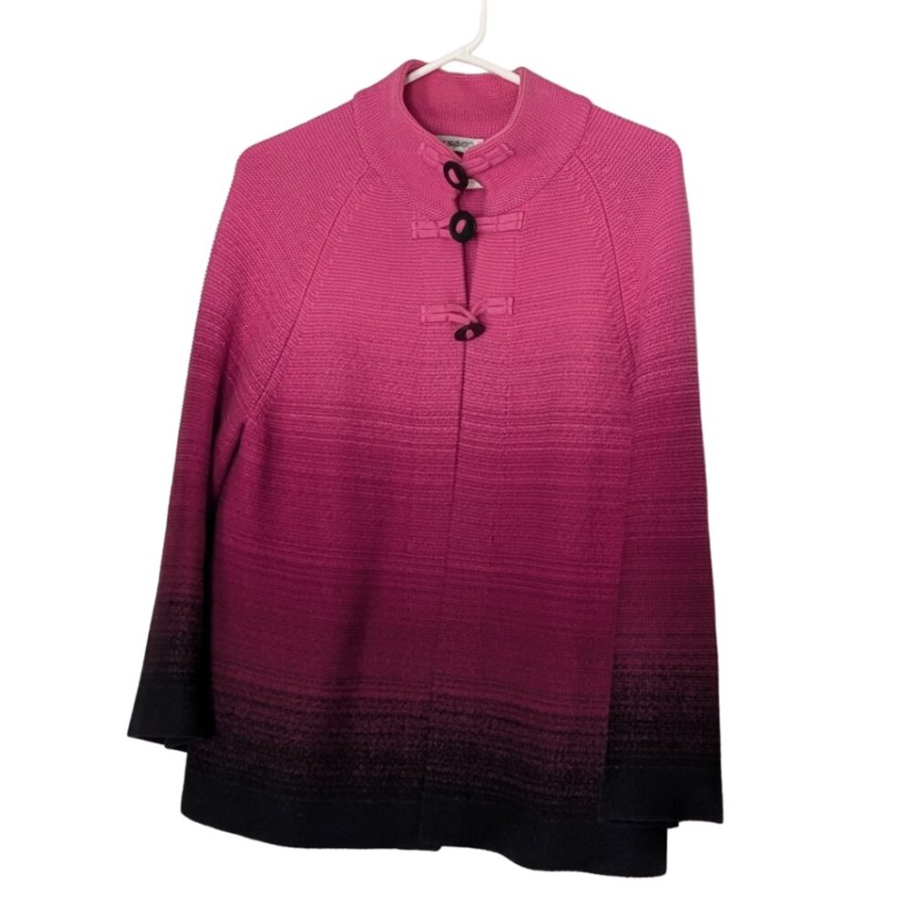 JONES&CO Pink/Black Gradient Sweater 100% Cotton Toggle Closure Women's Size L